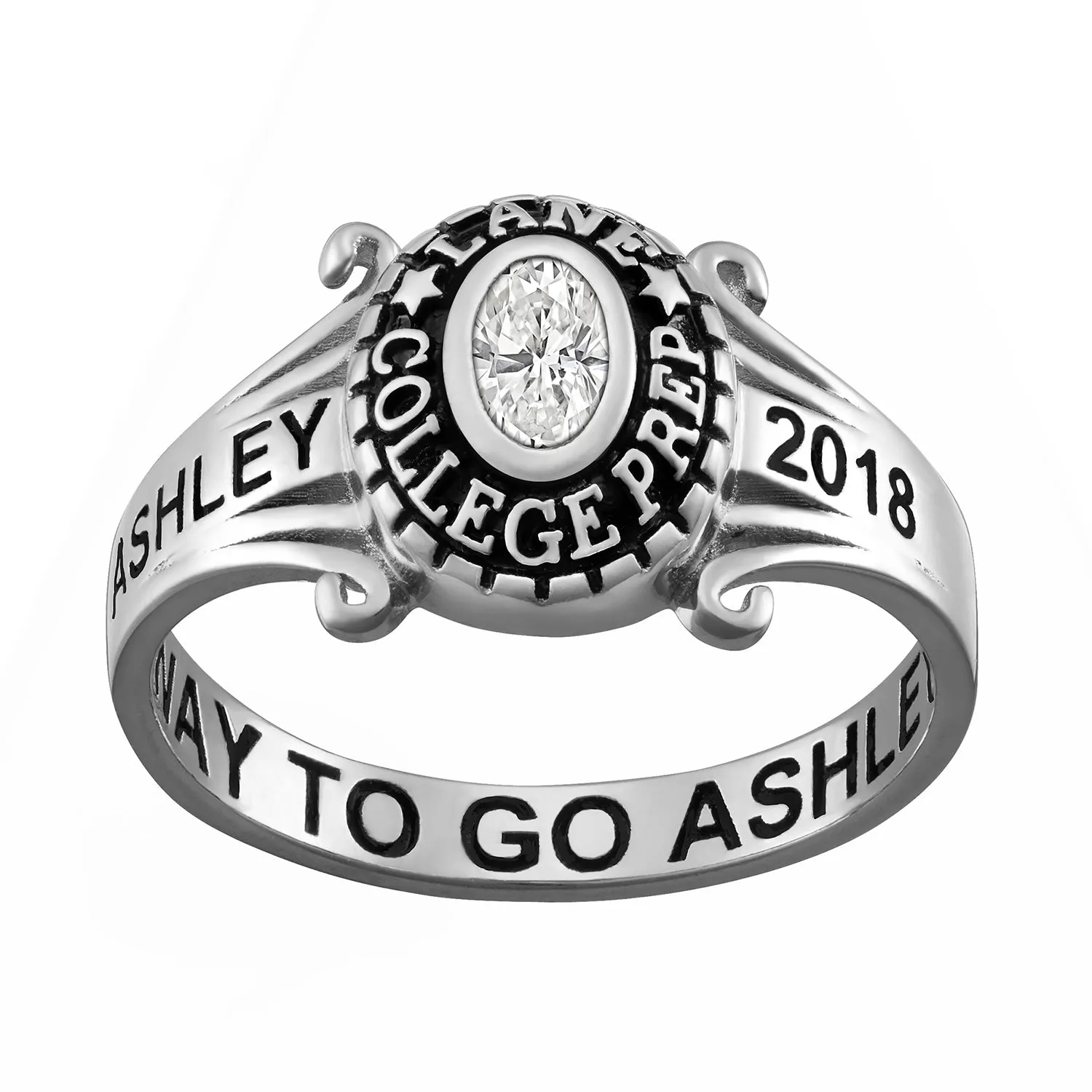 Sterling Silver Rhodium-Plated Traditional Swirl Ladies Class Ring sold by Limoges Jewelry