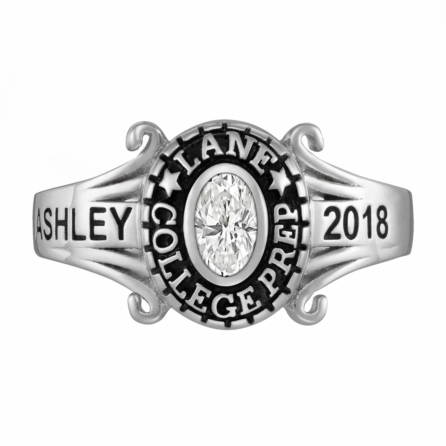 Sterling Silver Rhodium-Plated Traditional Swirl Ladies Class Ring sold by Limoges Jewelry product image thumbnail 2