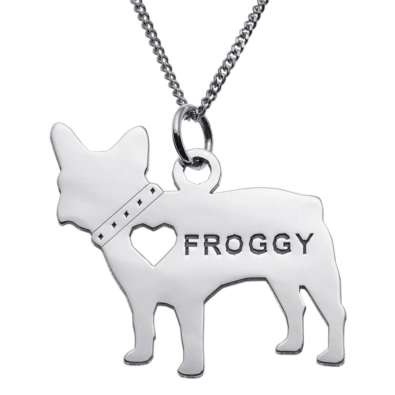 Sterling Silver French Bulldog Silhouette Necklace sold by Limoges Jewelry
