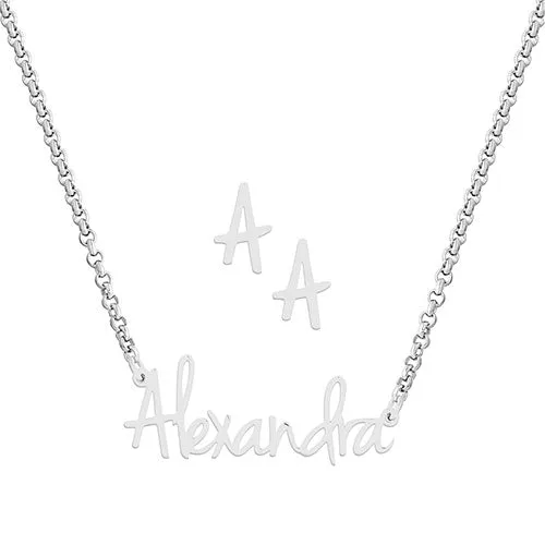 Sterling Silver Petite Script Name Necklace and Initial Earring Set sold by Limoges Jewelry product image thumbnail 2