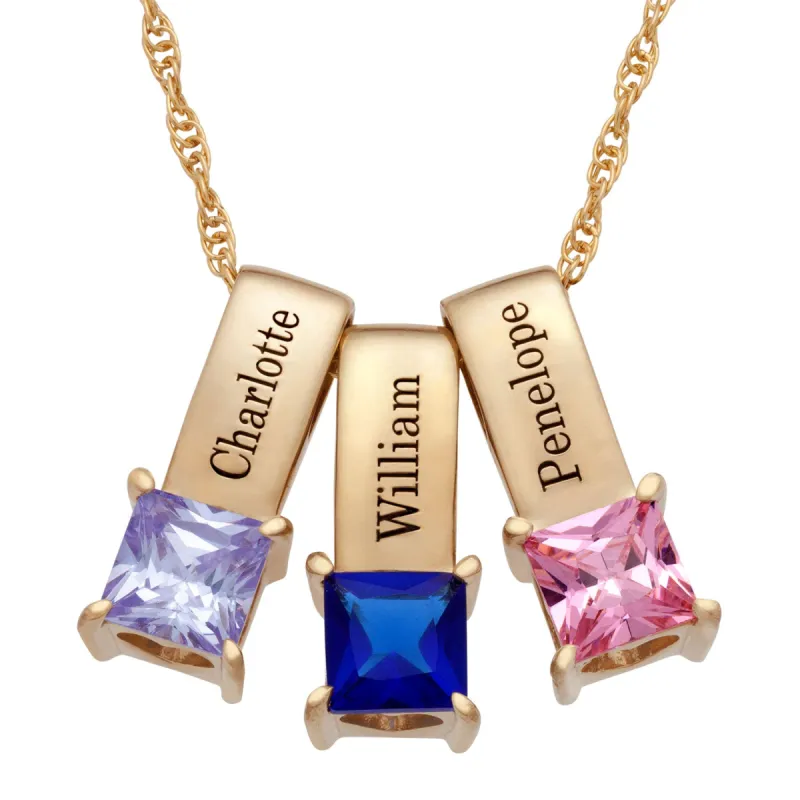 14K Gold over Sterling Engraved Name and Birthstone Charm 3 Piece Pendant sold by Limoges Jewelry