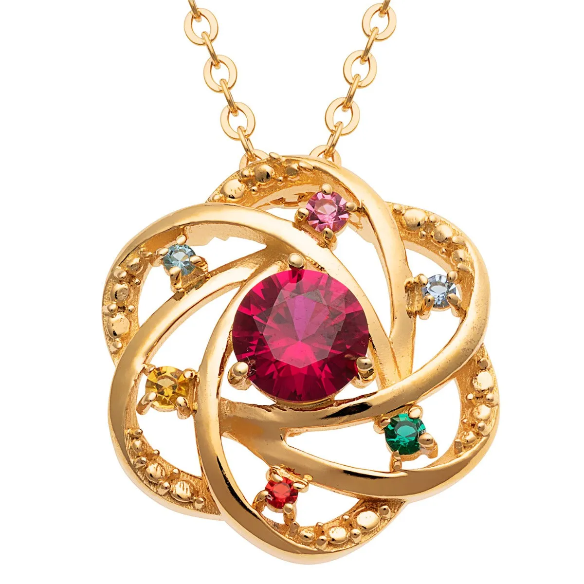 14K Gold Plated Mother and Family Birthstone Swirl Necklace sold by Limoges Jewelry