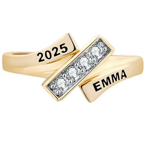 Women's 14K Gold Plated CZ Bypass Class Ring sold by Limoges Jewelry product image thumbnail 2