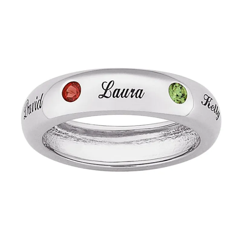 Sterling Silver Family Name and Genuine Birthstone Band sold by Limoges Jewelry