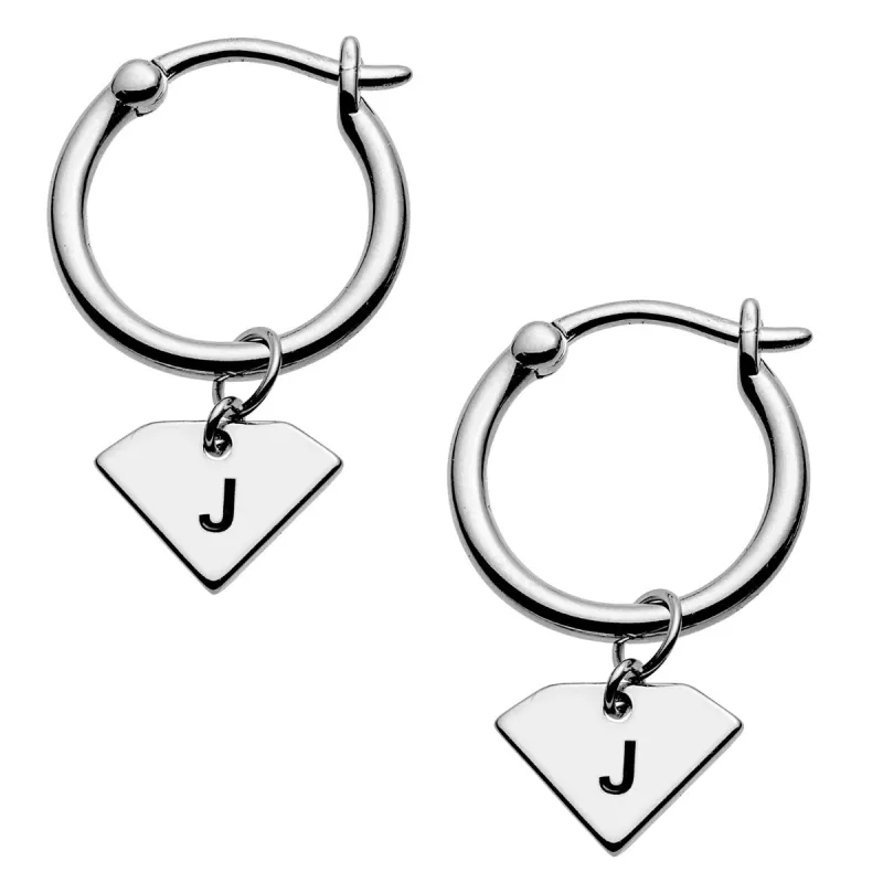 Silver Plated Diamond Initials Huggie Earrings sold by Limoges Jewelry