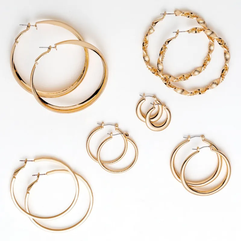 14K Gold Plated 6 Pair Fashion Hoop Set sold by Limoges Jewelry