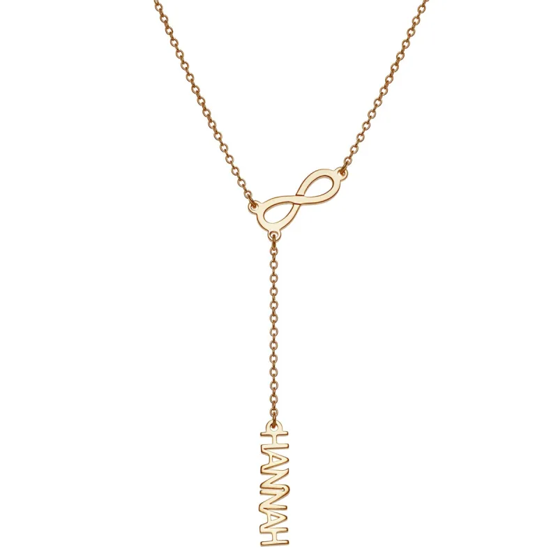 14K Gold over Sterling Uppercase Name and Infinity Y-Necklace sold by Limoges Jewelry