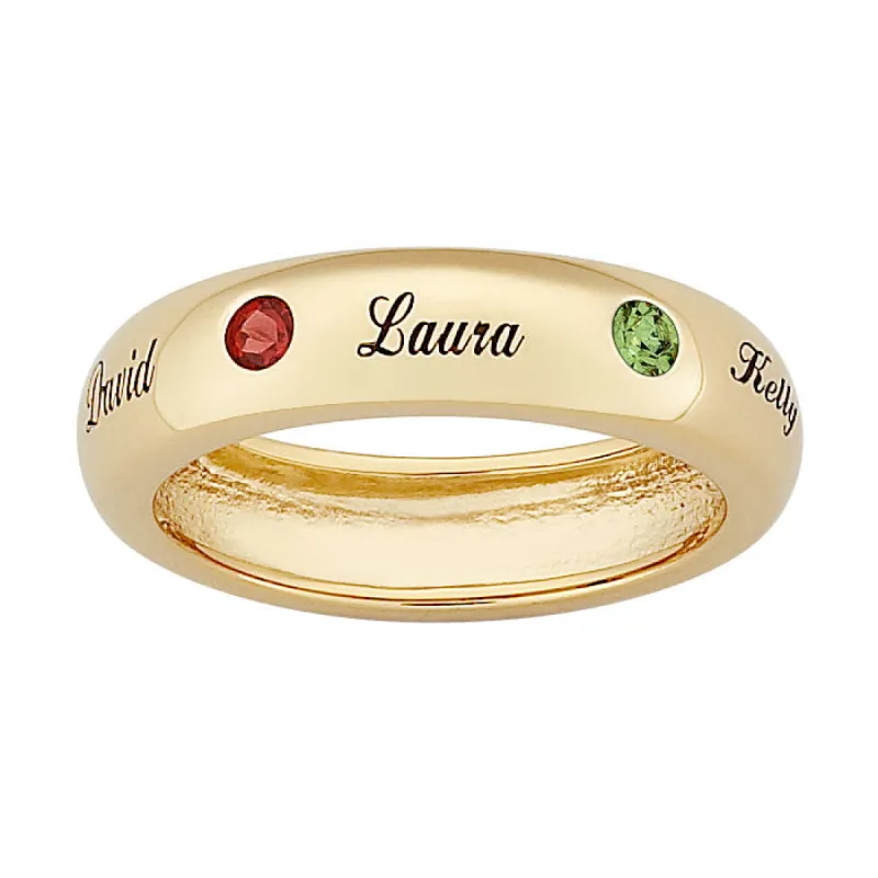 18K Gold over Sterling Family Name & Genuine Birthstone Band sold by Limoges Jewelry