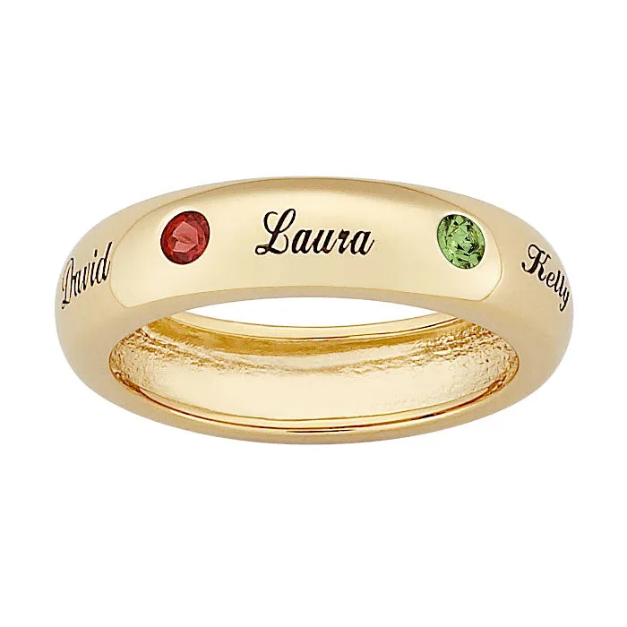 18K Gold over Sterling Family Name & Genuine Birthstone Band sold by Limoges Jewelry