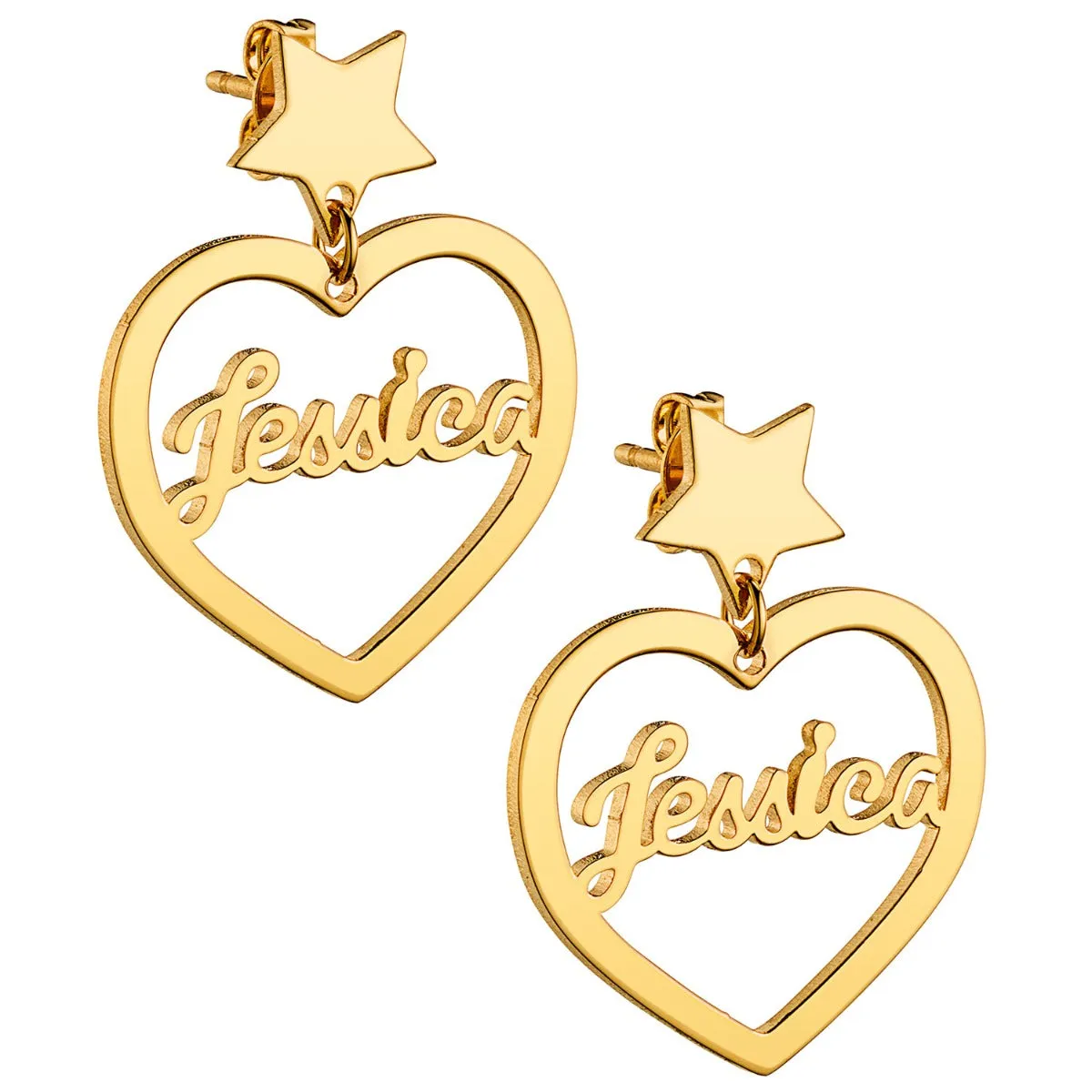 14K Gold Plated Script Name Heart with Star Dangle Earrings sold by Limoges Jewelry product image thumbnail 3