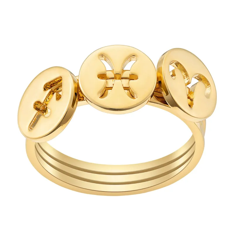 14K Gold over Sterling Cutout Disc Zodiac Stack Ring Set of 3 sold by Limoges Jewelry