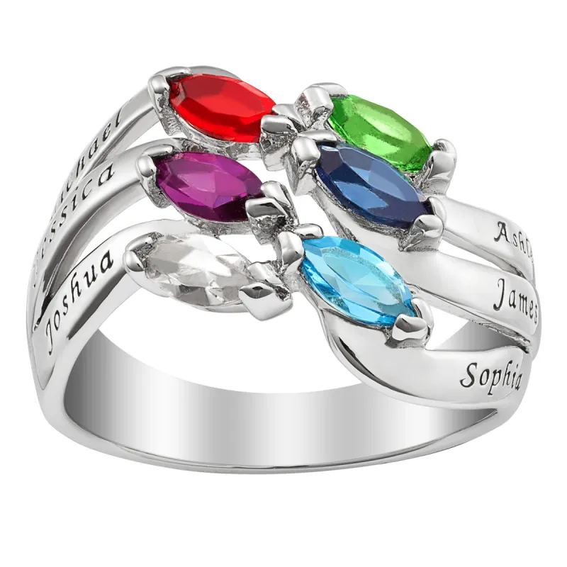Sterling Silver Family Name and Marquise Birthstone Ring sold by Limoges Jewelry