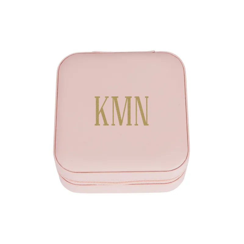 Pink Zip Travel Jewelry Case with Slim Gold Tone Monogram sold by Limoges Jewelry