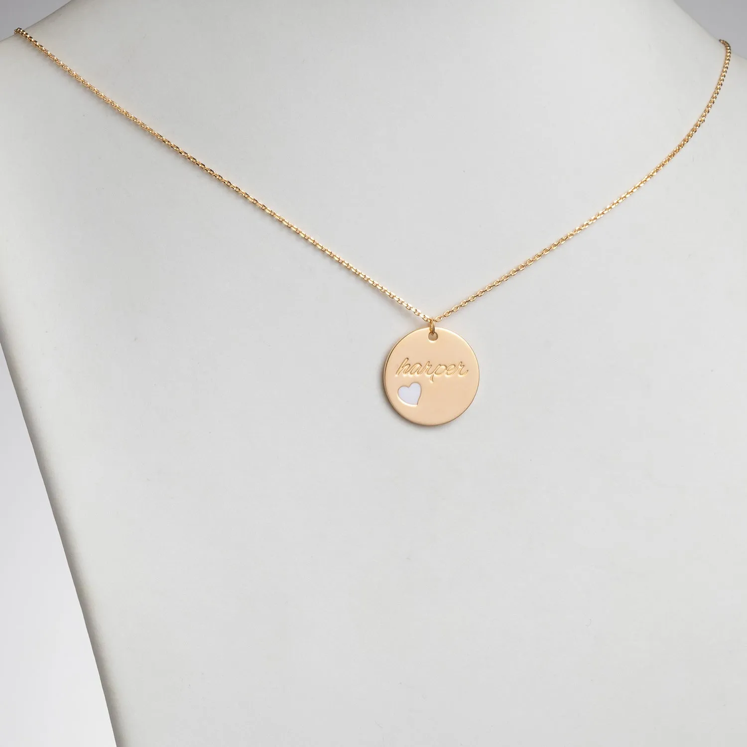 14K Gold over Sterling Engraved Name Disc with Heart Necklace sold by Limoges Jewelry product image thumbnail 2