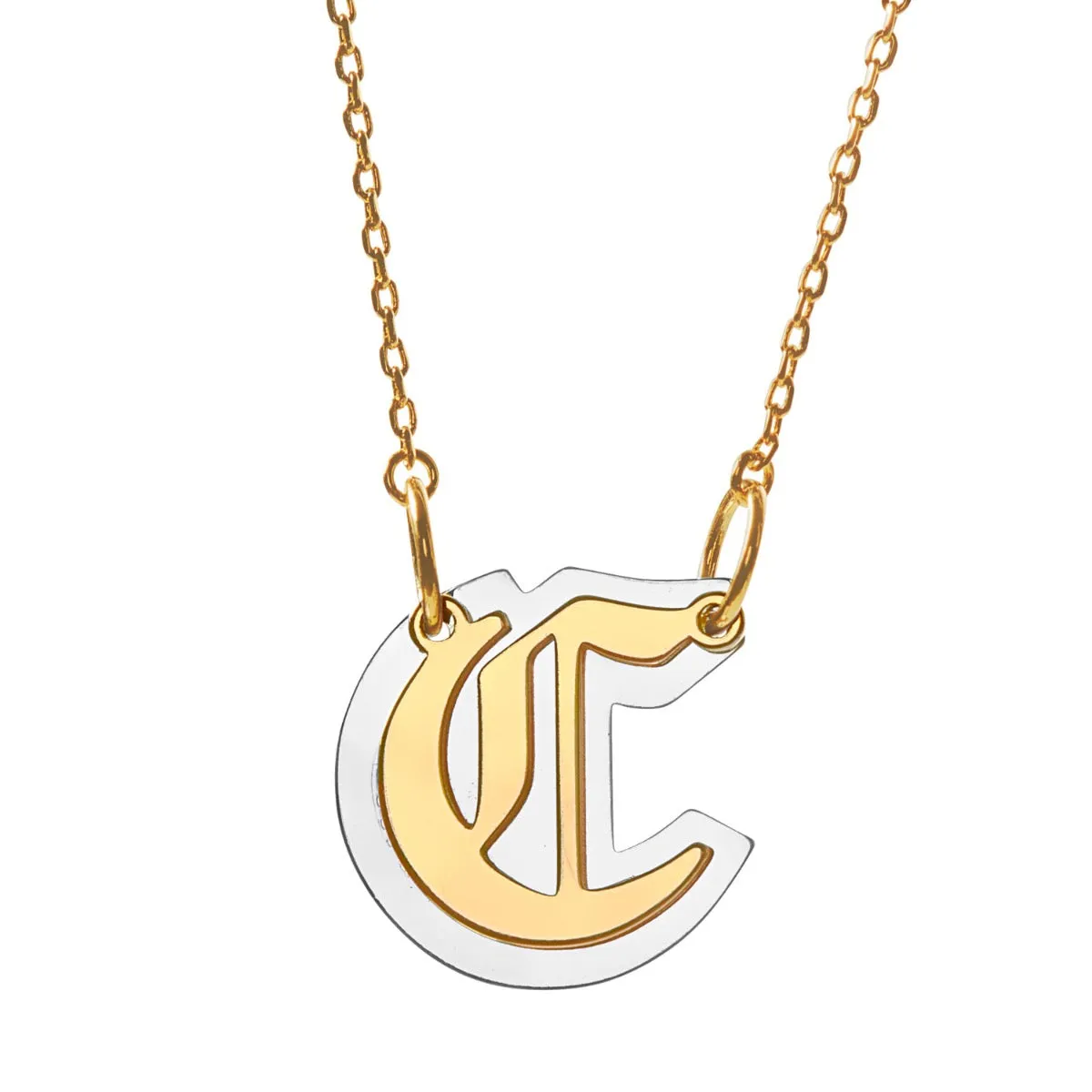 Two-Tone Initial on Mirrored Reflective Plaque Necklace sold by Limoges Jewelry product image thumbnail 2