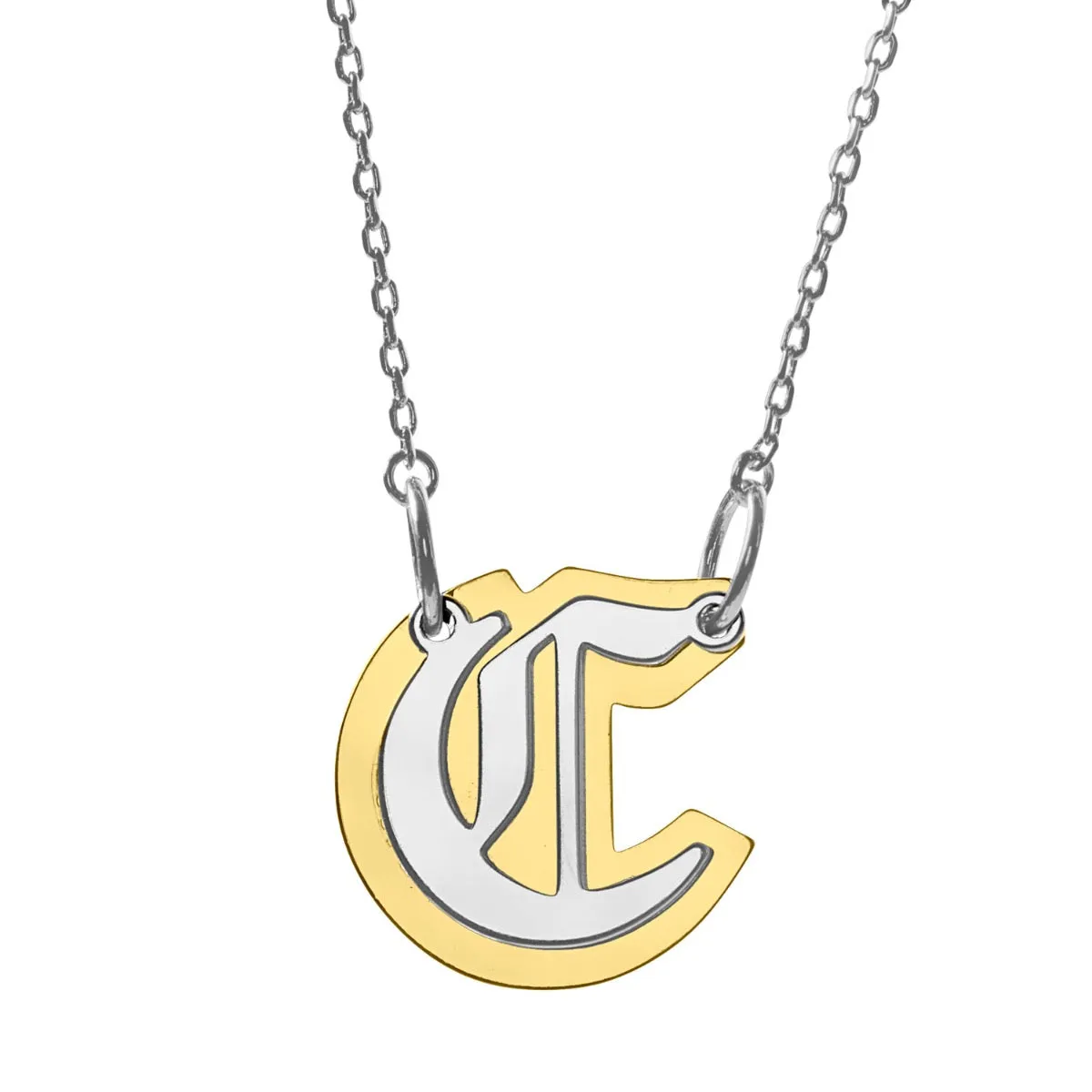 Two-Tone Initial on Mirrored Reflective Plaque Necklace sold by Limoges Jewelry product image thumbnail 4