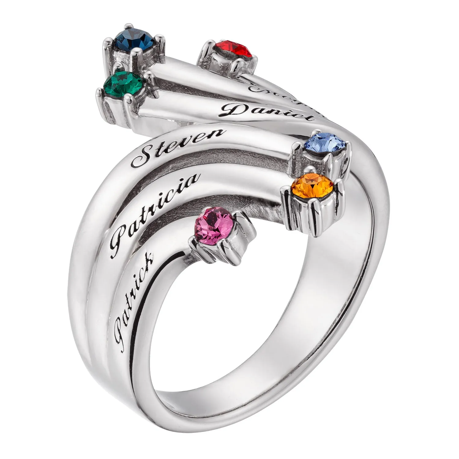 Sterling Silver Personalized Cascading Name & Birthstone Ring sold by Limoges Jewelry product image thumbnail 2