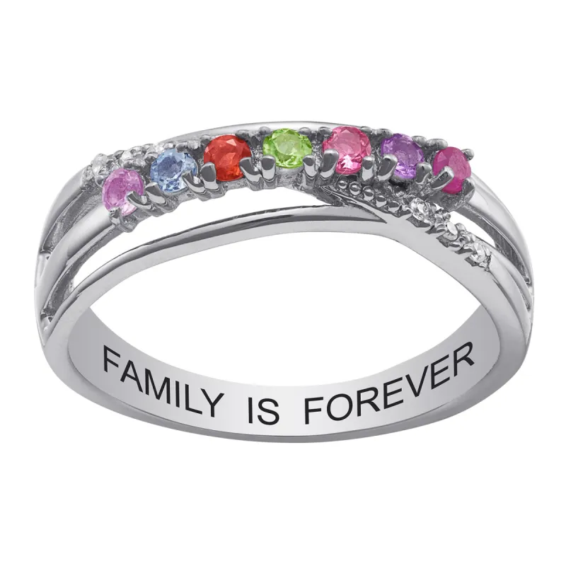 Sterling Silver Genuine Birthstone and CZ Family Ring sold by Limoges Jewelry