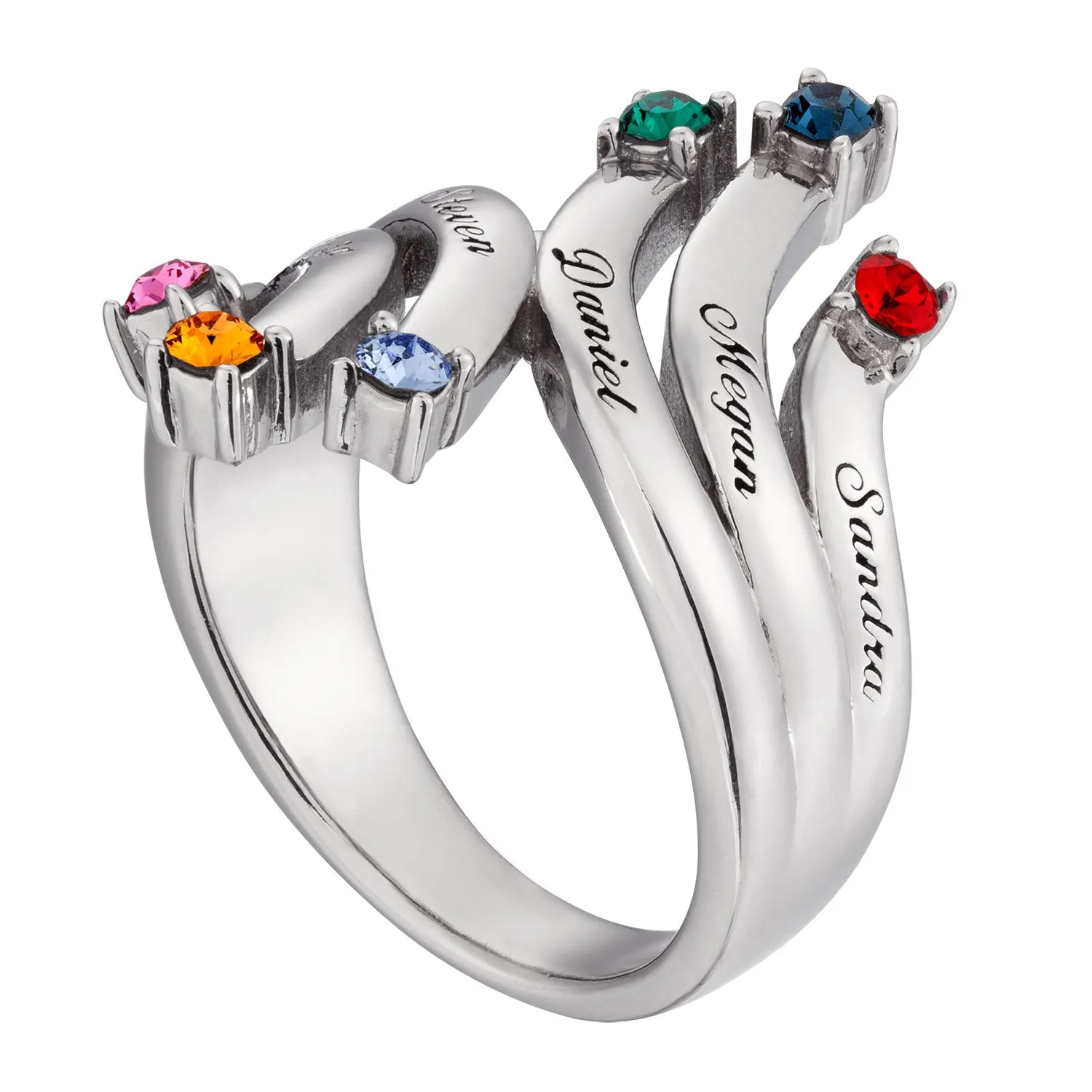 Sterling Silver Personalized Cascading Name & Birthstone Ring sold by Limoges Jewelry product image thumbnail 3