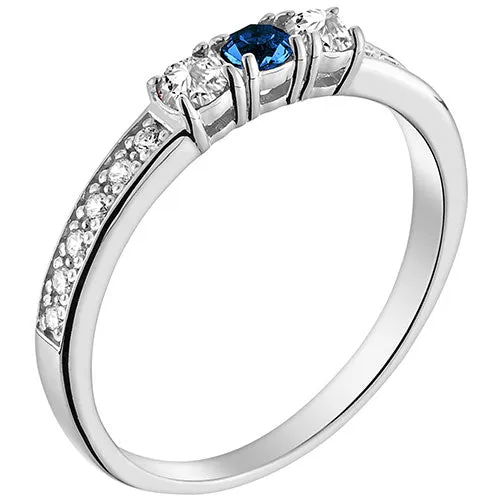 Silver Plated Simulated Sapphire and Clear Crystal 3-Stone Ring sold by Limoges Jewelry product image thumbnail 2