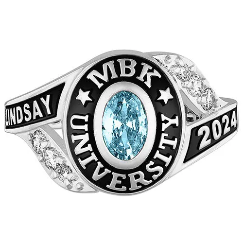 Ladies' Platinum Plated Sterling Silver Birthstone Traditional Class Ring sold by Limoges Jewelry product image thumbnail 3