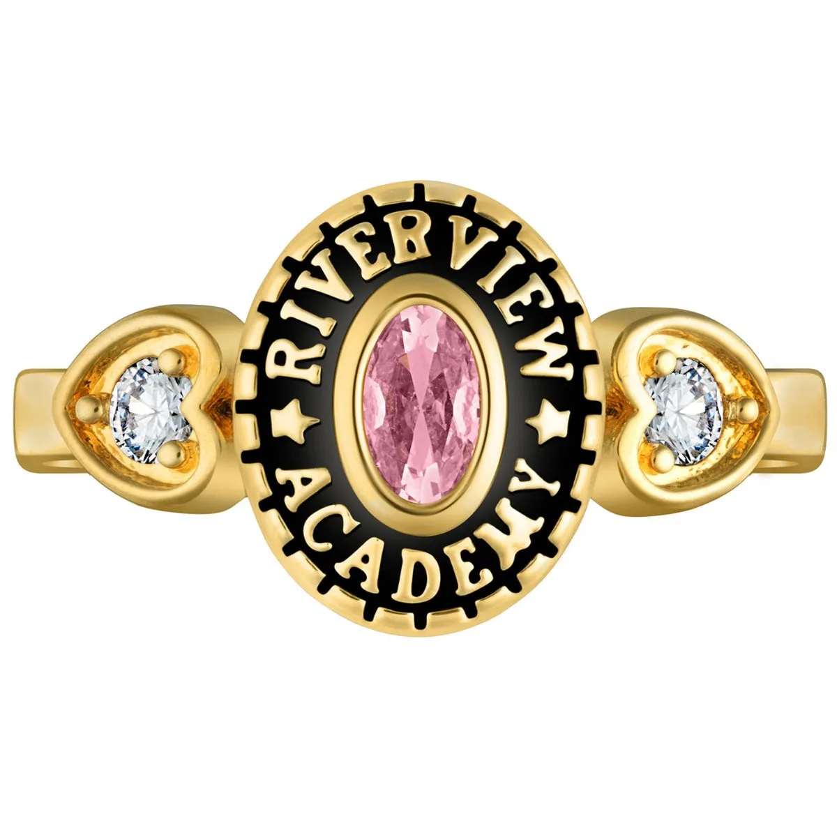Ladies 18K Gold over Sterling Traditional Oval Stone & CZ Heart Class Ring sold by Limoges Jewelry product image thumbnail 2