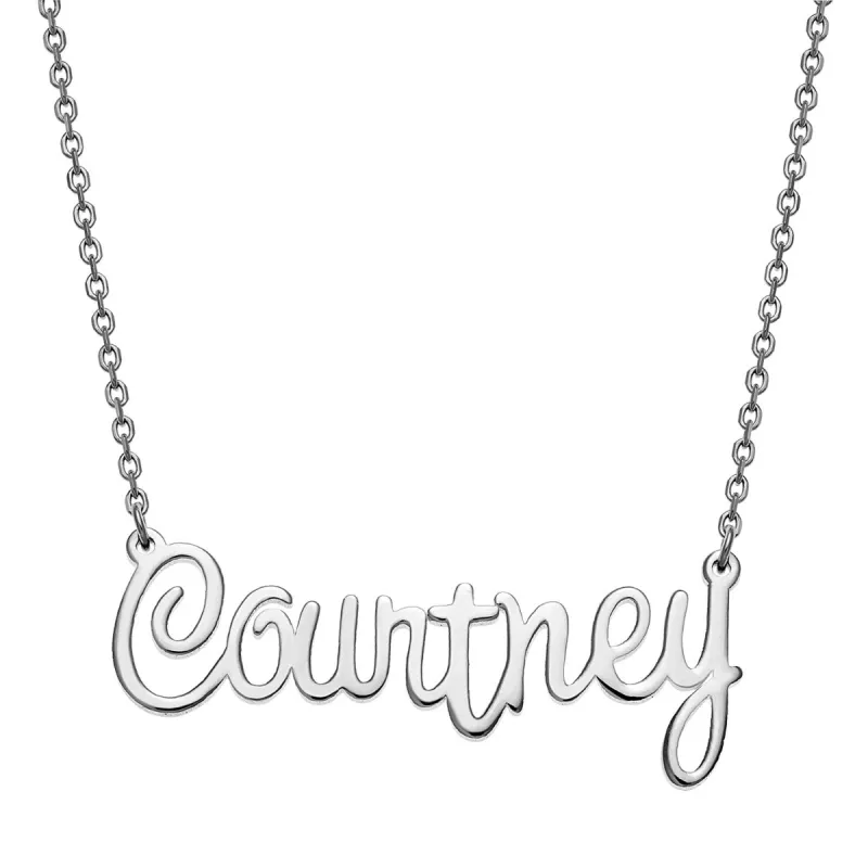 Silver Plated Fancy Script Name Necklace sold by Limoges Jewelry