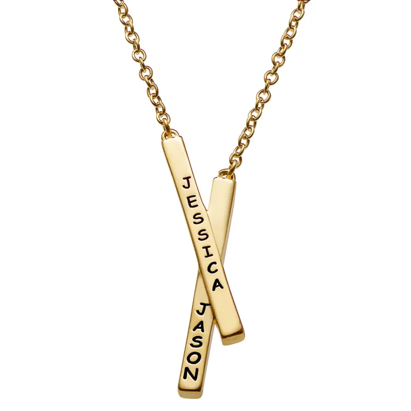 Engraved Names Double Bar Necklace sold by Limoges Jewelry