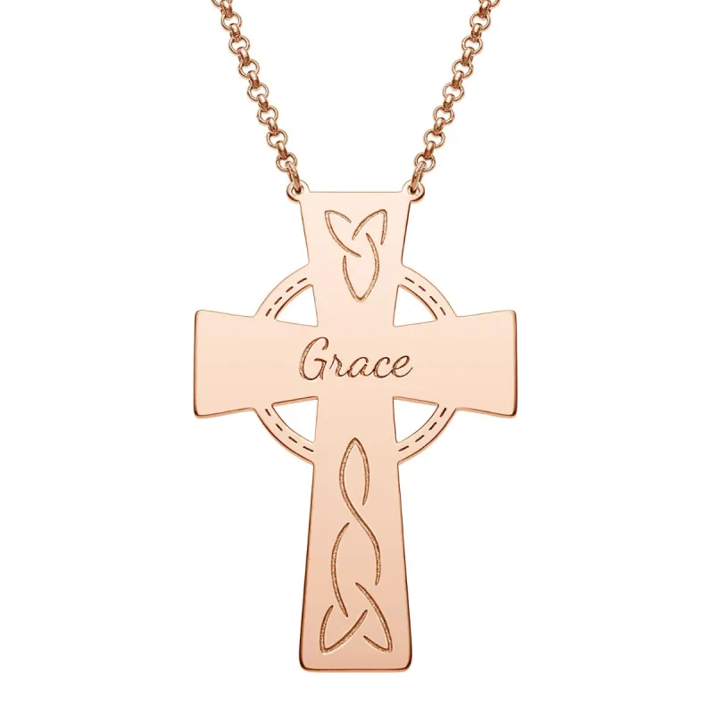 14K Rose Gold Plated Engraved Name Celtic Cross Necklace sold by Limoges Jewelry