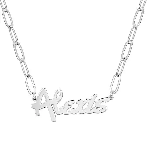 Plated Bold Script Name Paperclip Chain Necklace sold by Limoges Jewelry product image thumbnail 2