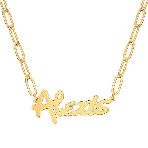 Plated Bold Script Name Paperclip Chain Necklace sold by Limoges Jewelry product image thumbnail 4