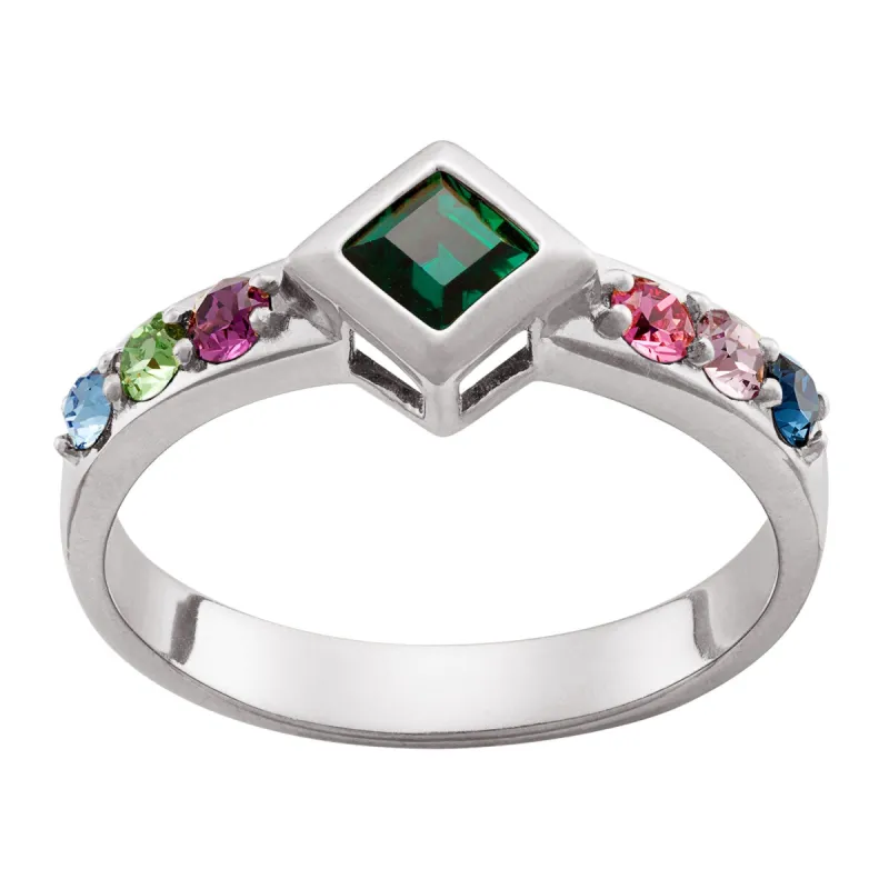 Sterling Silver Family Square and Round Birthstone Ring sold by Limoges Jewelry
