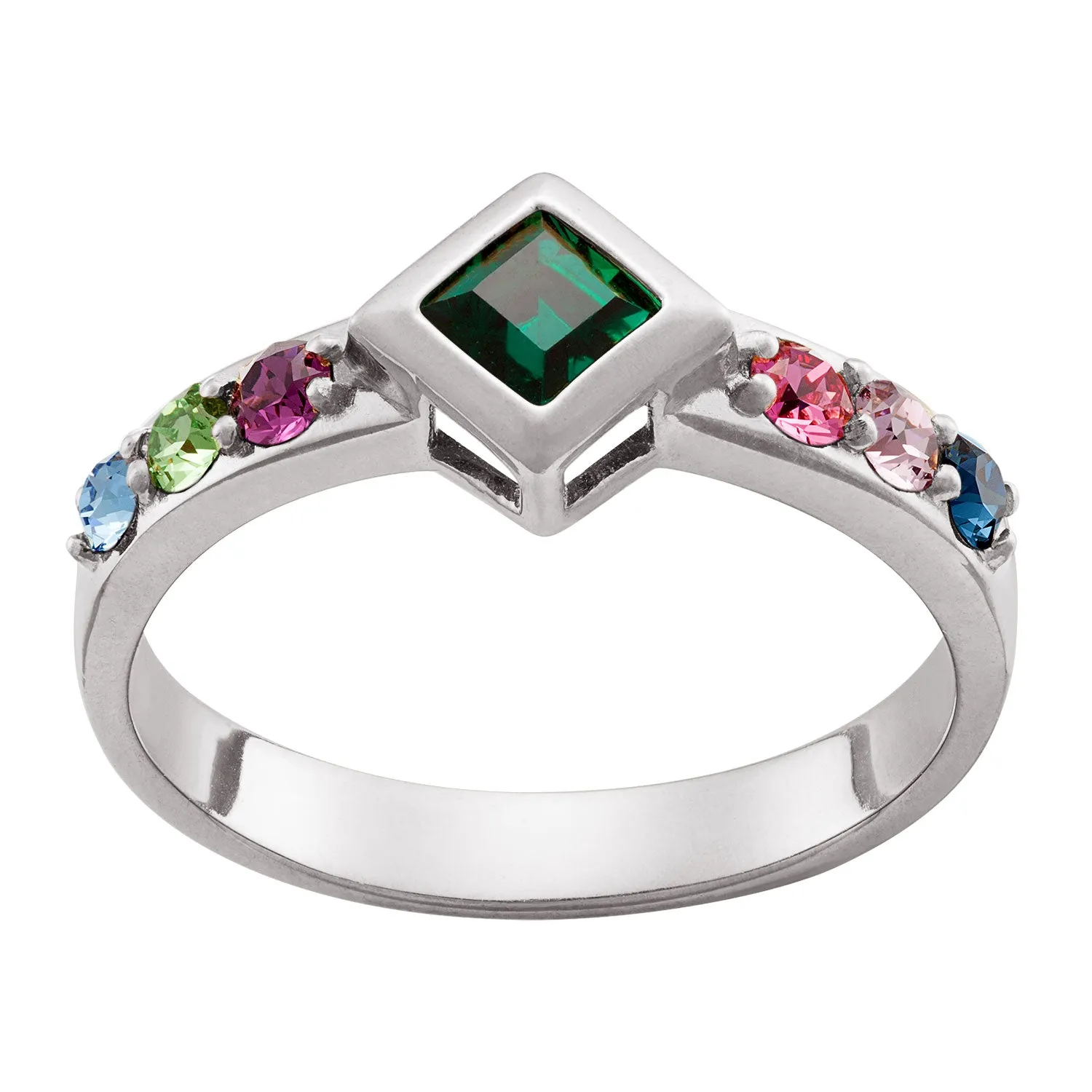 Sterling Silver Family Square and Round Birthstone Ring sold by Limoges Jewelry