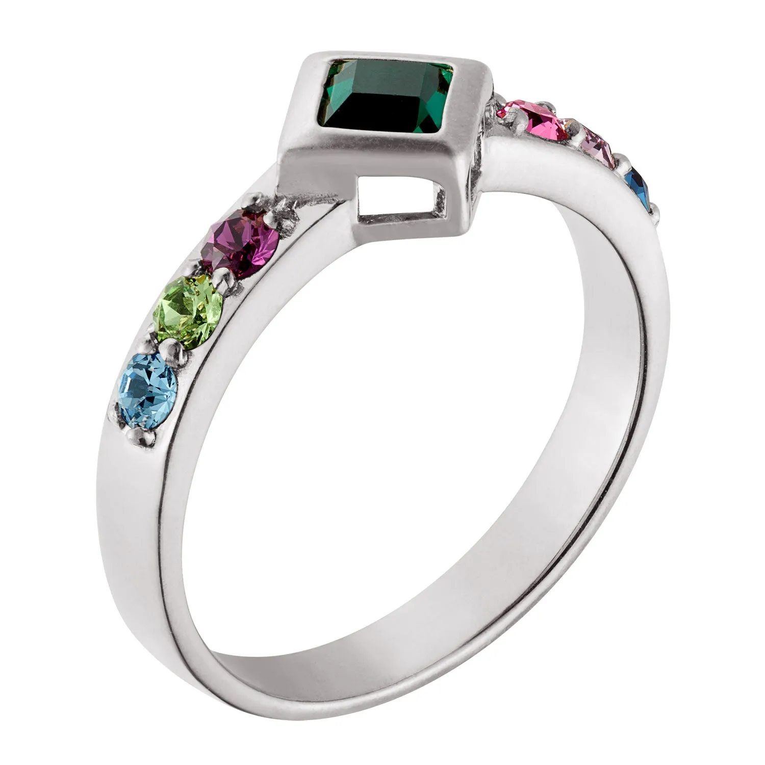Sterling Silver Family Square and Round Birthstone Ring sold by Limoges Jewelry product image thumbnail 2