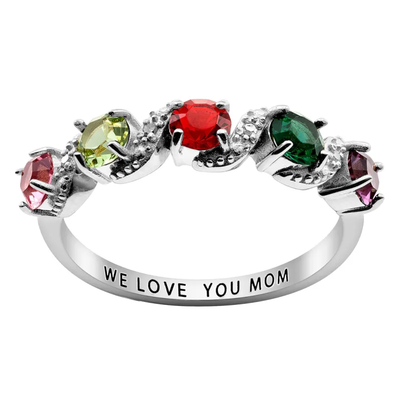 Sterling Silver Family Birthstone and Diamond Accent Ring sold by Limoges Jewelry