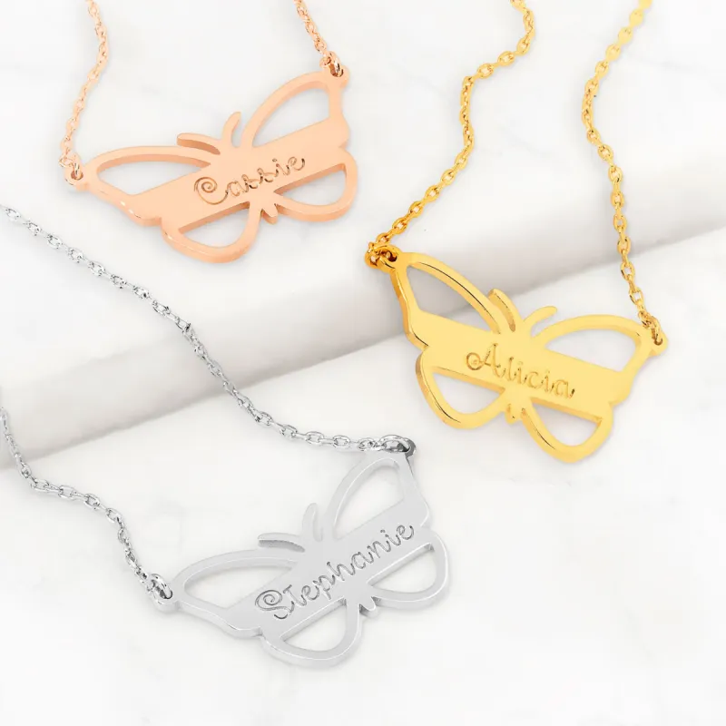 Engraved Open Butterfly Necklace sold by Limoges Jewelry
