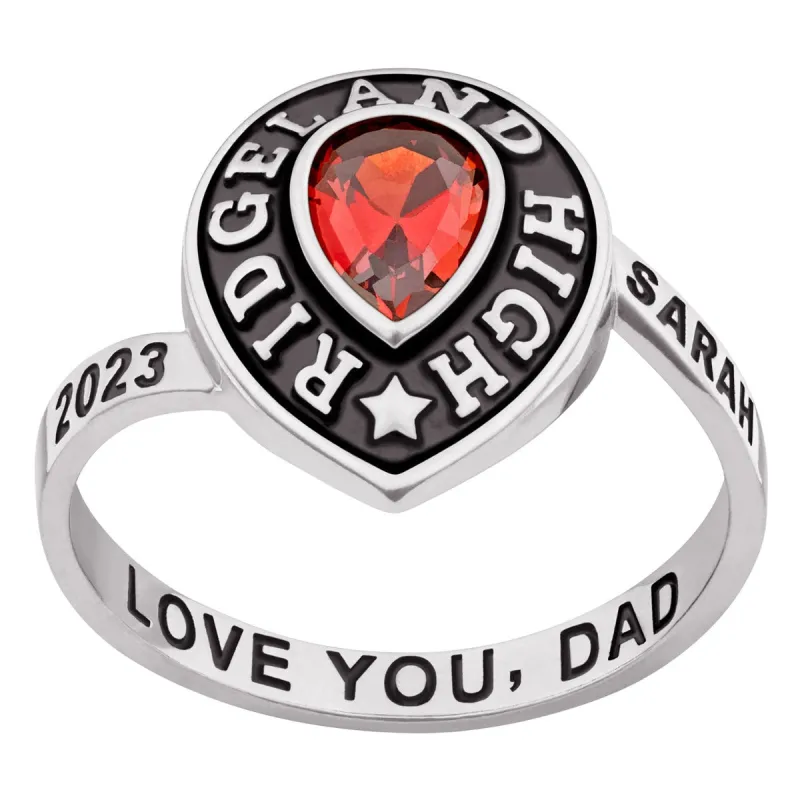 Ladies' Sterling Silver Pear Birthstone Class Ring sold by Limoges Jewelry