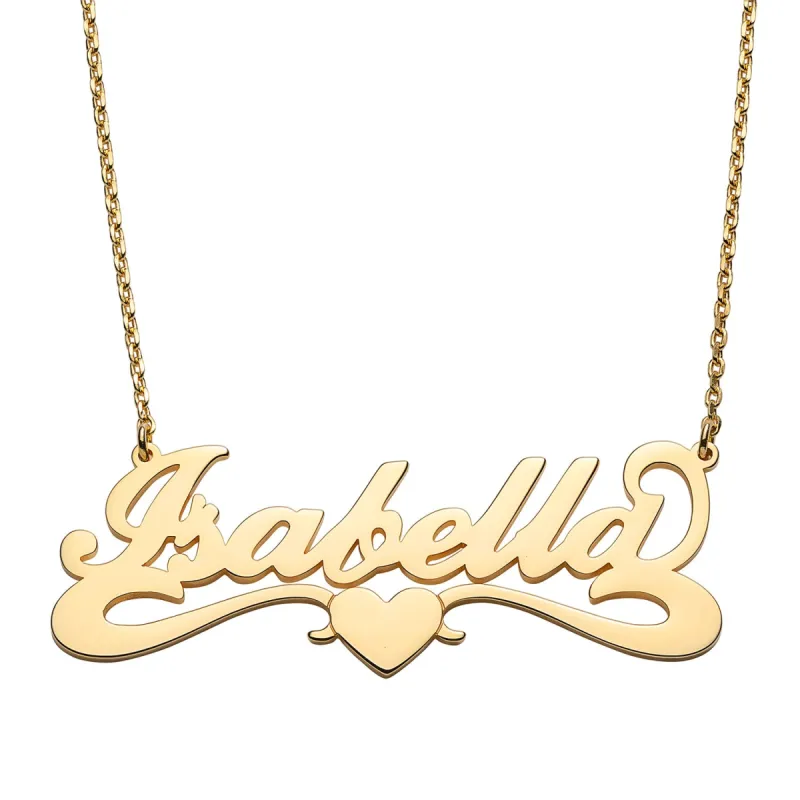 14K Gold over Sterling Script Name Necklace with Open Heart Tail sold by Limoges Jewelry