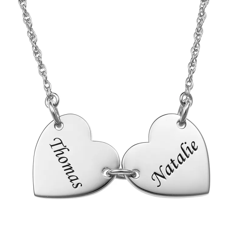 Sterling Silver Engraved Name Heart Station Necklace - 2 Names sold by Limoges Jewelry