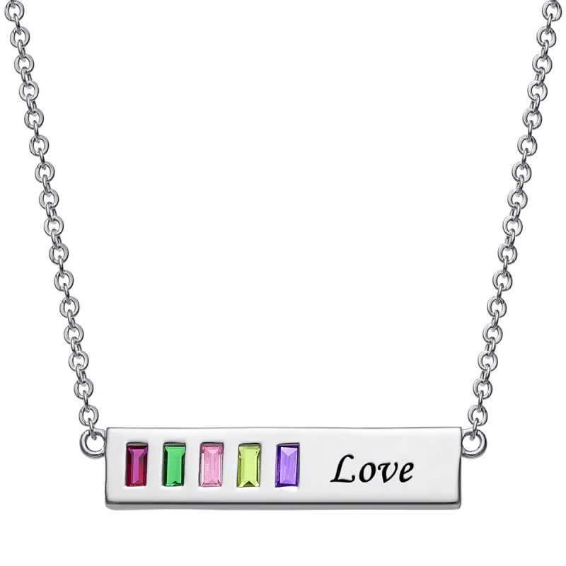 Sterling Silver Baguette Birthstone Love Bar Pendant sold by Limoges Jewelry