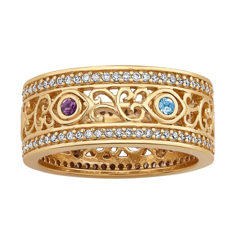 Secret Garden - 14K Gold over Sterling Filigree Family Birthstone Ring sold by Limoges Jewelry