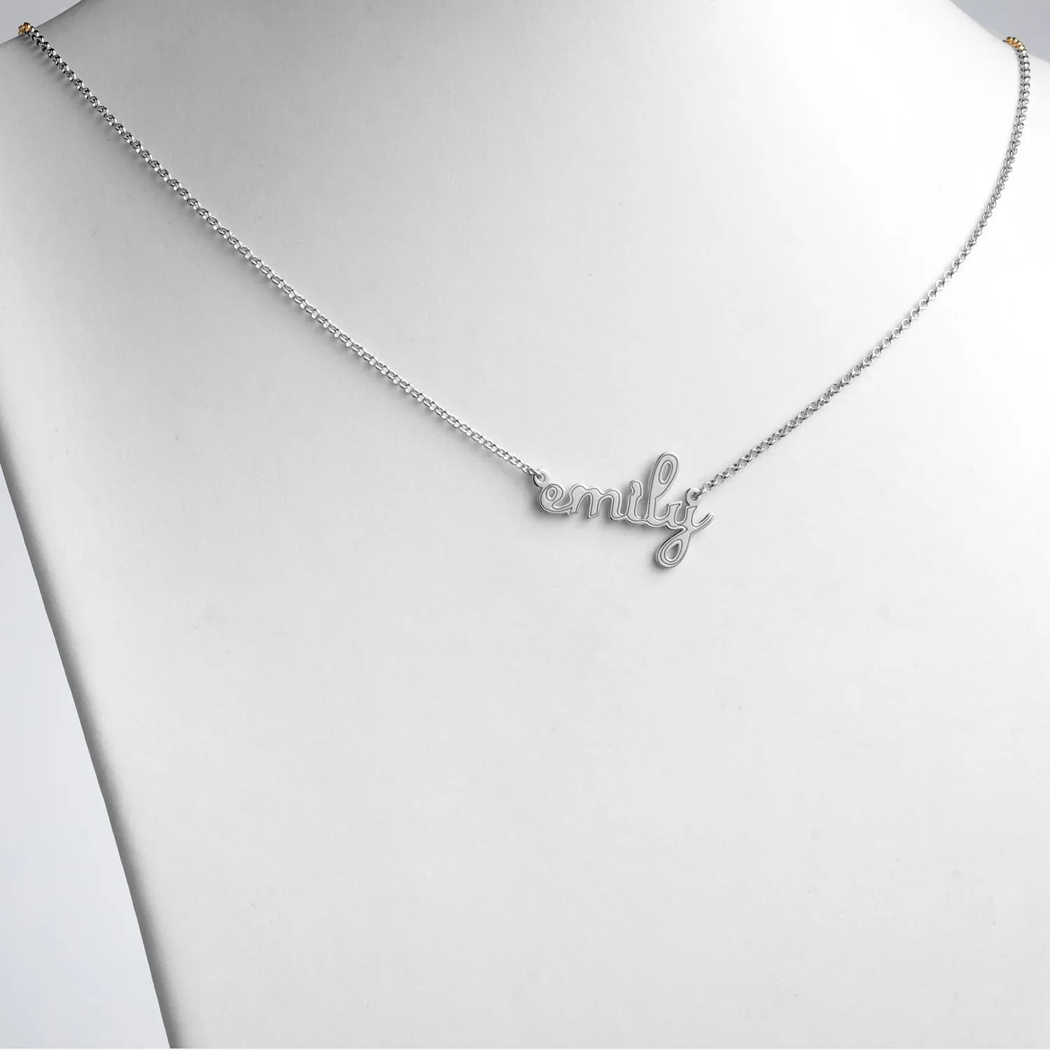 Sterling Silver Lowercase Script Name with Outline Necklace sold by Limoges Jewelry product image thumbnail 2