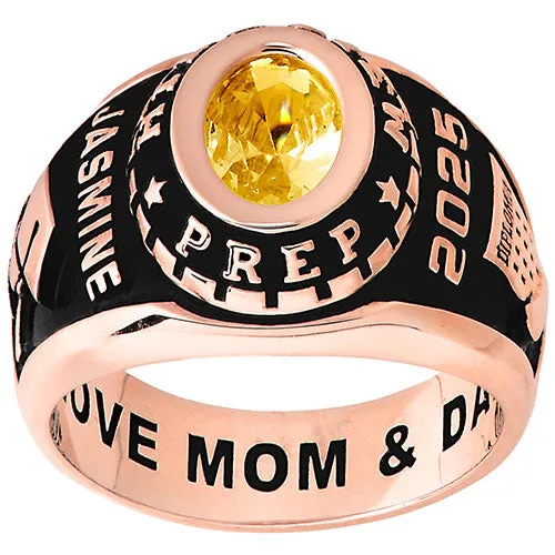 Ladies Rose Gold CELEBRIUM Traditional Oval Stone Class Ring sold by Limoges Jewelry