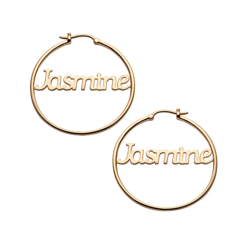 14K Gold over Sterling Personalized Name Medium Hoop Earring sold by Limoges Jewelry
