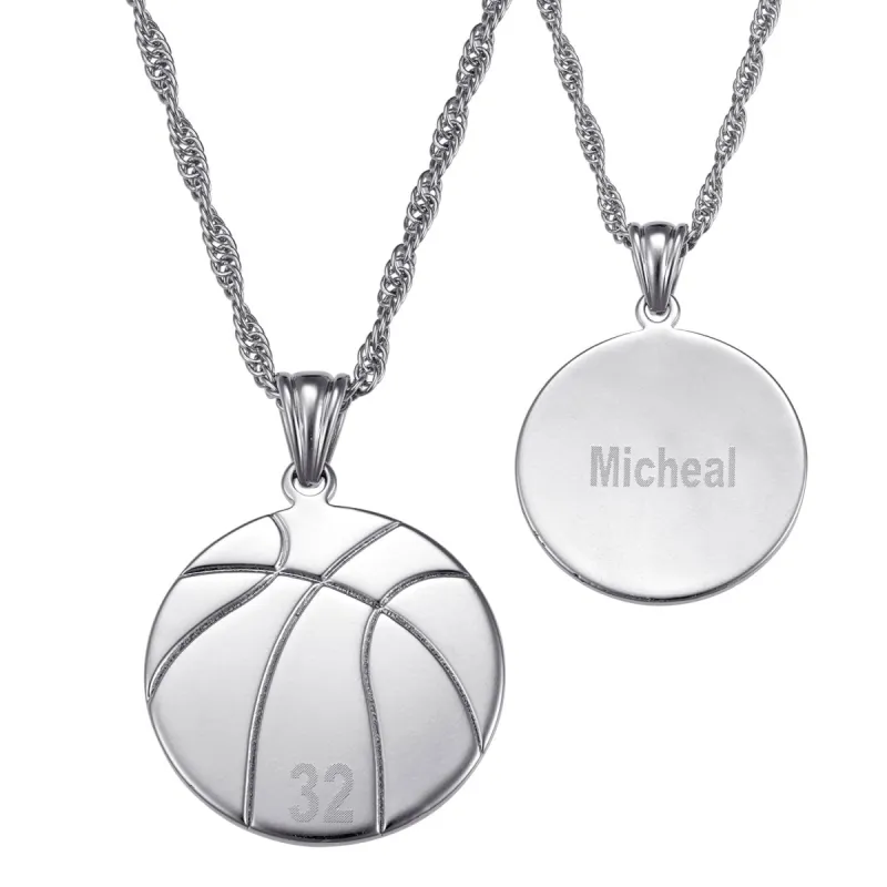 Silver Plated Engraved Basketball Necklace sold by Limoges Jewelry