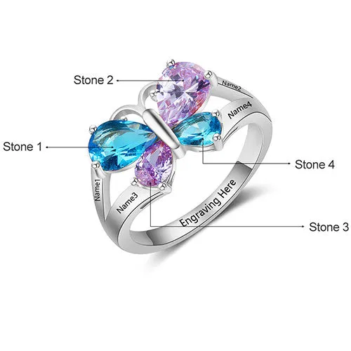 Sterling Silver Teardop Birthstone Butterfly Family Name Ring sold by Limoges Jewelry product image thumbnail 4