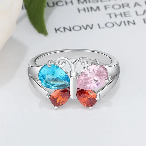 Sterling Silver Teardop Birthstone Butterfly Family Name Ring sold by Limoges Jewelry product image thumbnail 2
