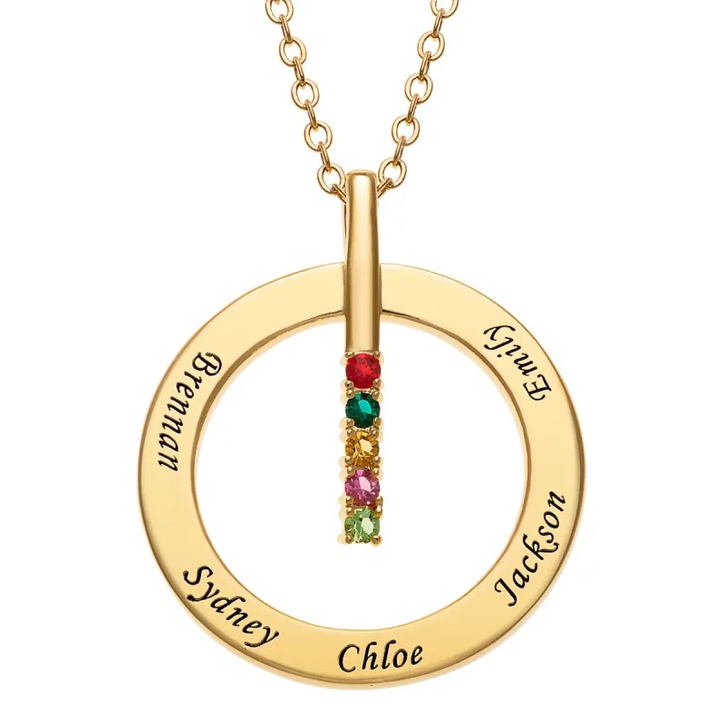 14K Gold Plated Family Name and Birthstone Circle Necklace sold by Limoges Jewelry