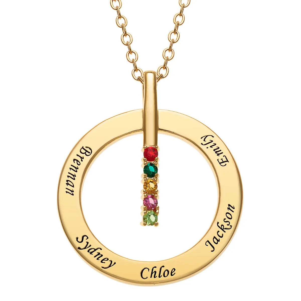 14K Gold Plated Family Name and Birthstone Circle Necklace sold by Limoges Jewelry