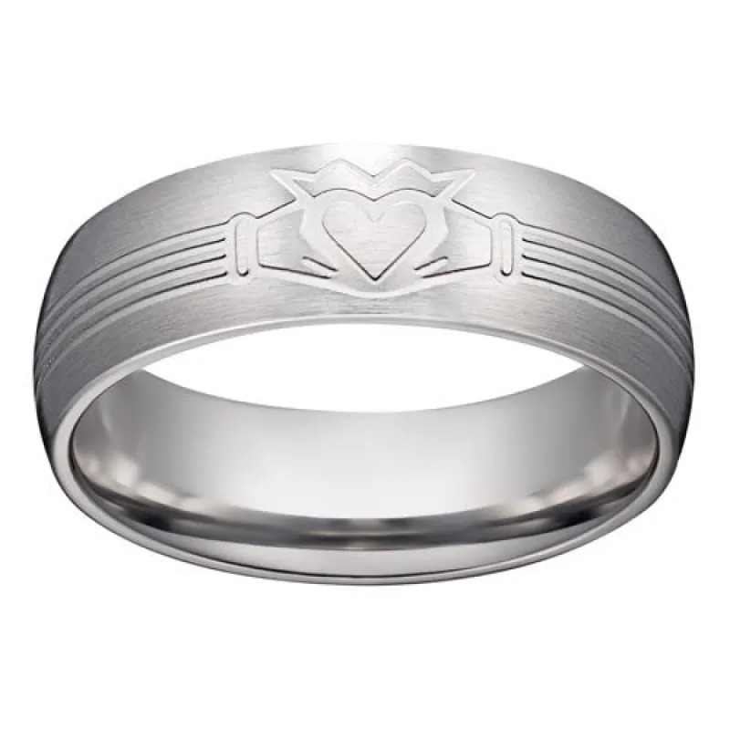 Stainless Steel Men's Claddagh Band Ring sold by Limoges Jewelry